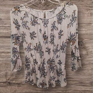 Lucky Brand Womens XSmall Floral Button-Shoulder Blouse